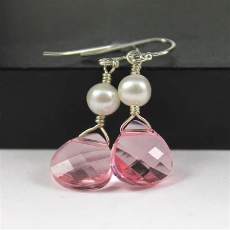 Pink Swarovski Crystal Earrings With Pearls Elegant And Classy Sterling