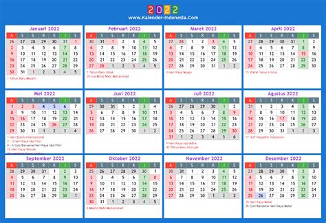 2022 Indonesia Annual Calendar With Holidays Free Pri