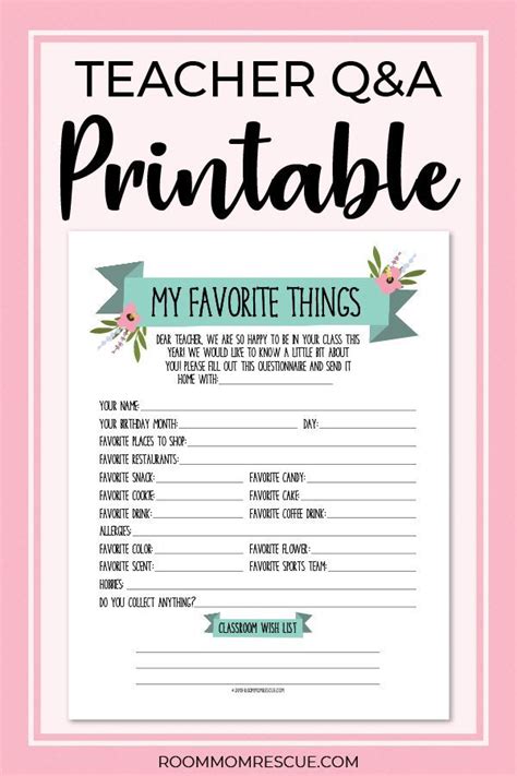 Teacher Questionnaire Best Way To Get To Know The Teacher • Printable
