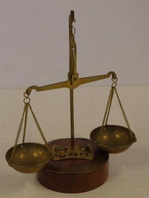 Miniature Brass Scales With Weights On Timber Base Scales Sundries