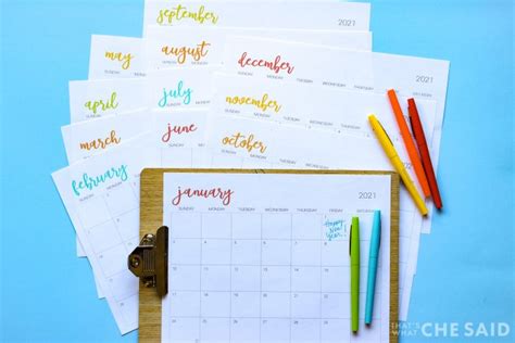Personalize with a time range, title, holidays, portrait/landscape orientation, start day of the. Free Printable Calendar 2021 - That's What {Che} Said...