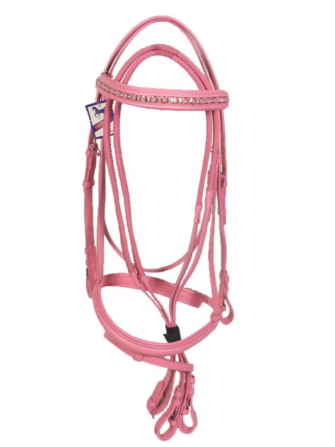 Quality Pink Leather Diamante Bridle Free Rein Pony Horse Riding All