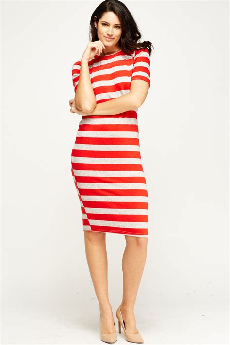 Knitted Striped Bodycon Midi Dress Just 7