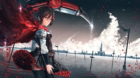 Wallpaper Clouds Rwby Red Cape Swords Ruby Rose Resolution