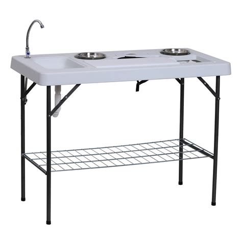 Outsunny 50 L Folding Fish Cleaning Table With Sink Faucet And