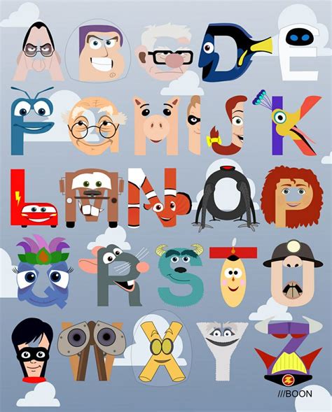 Disney Themed Alphabet Disney Alphabet Pixar Characters Alphabet