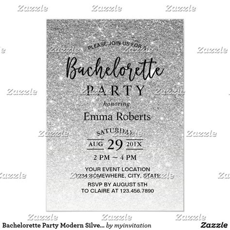 Bachelorette Party Modern Silver Glitter Invitation Zazzle Glitter