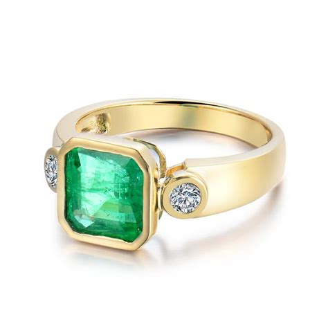 184 Ct Natural Green Emerald Bezel Setting Ring With 14k Etsy