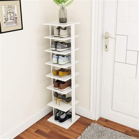 7 Tiers Vertical Shoe Rack Entryway Narrow Slim Wooden Shoes Racks