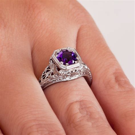 Ladies White Gold And Amethyst Vintage Ring Amethyst Filigree Antique