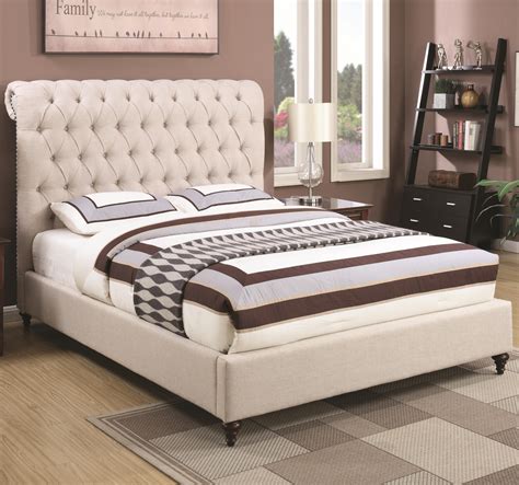 Coaster Devon 300525ke King Upholstered Bed In Beige Fabric Del Sol