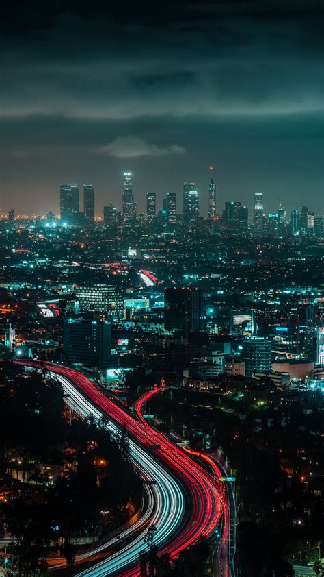 Download Wallpaper 1350x2400 Night City Metropolis Aerial View