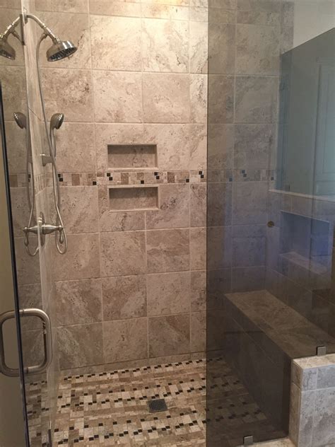 Custom Tile Shower With Bench And Built In Shelves Custom Tile