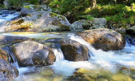 Flowing Water Over Rocks In The Stream — Stock Photo © Hamikus 124540450