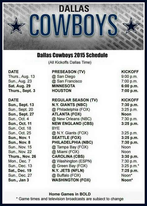 Printable Dallas Cowboys Schedule 2024 25 Tamra Simonette