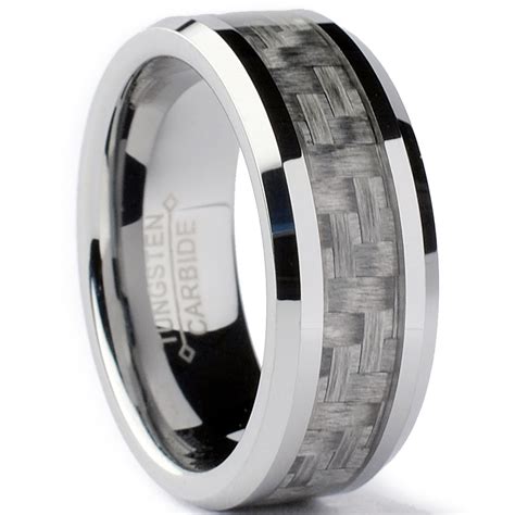 Shop Tungsten Carbide Mens Grey Carbon Fiber Inlay Ring 8 Mm Free