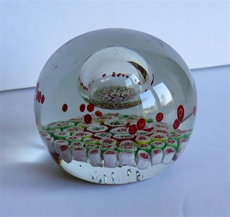 Large Glass Millefiori Paperweight With Suspended Domed Bubble Circa 1900 At 1stdibs