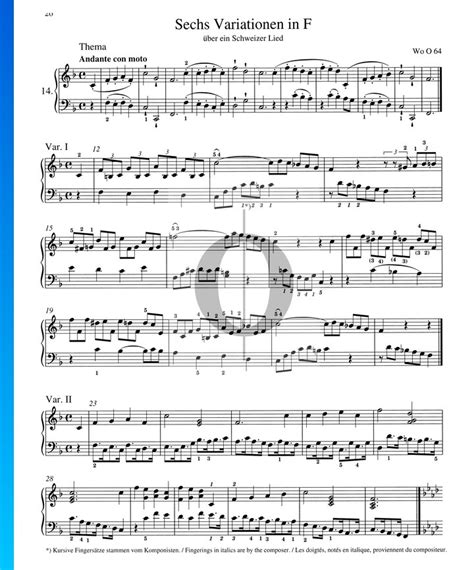Six Variations In F Major Woo 64 Sheet Music Piano Solo Oktav