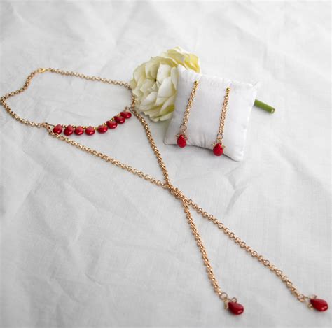 Necklace And Earrings Set Jewelry Set Red Red Jewelry Etsy