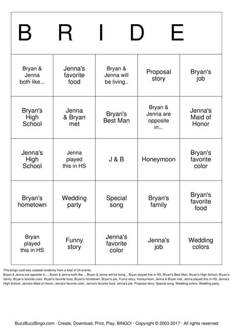 Bridal Bingo Cards To Download Print And Customize