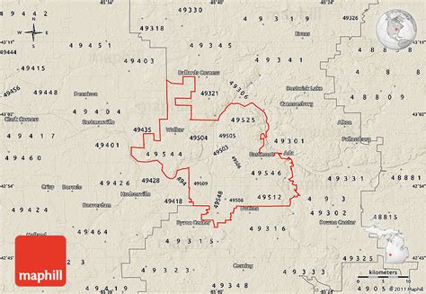 Shaded Relief Map Of Zip Codes Starting With 495