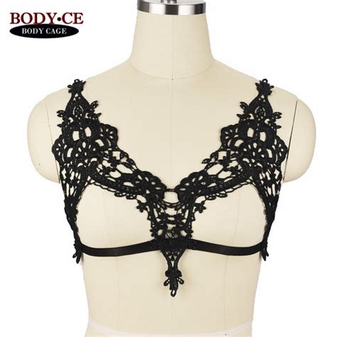 Body Cage 2018 Womens Sexy Lace Sheer Cage Bralette Black Elastic Body Harness Lingerie Tops