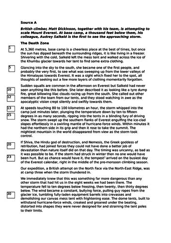 Writing to explain writing to instruct/advise writing to argue writing to persuade allowing (where relevant) opportunities to: Exemplar responses to AQA Paper 2 (The Death Zone/London ...