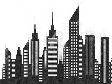 City Skyline Black And White Drawing Wallpapers Style