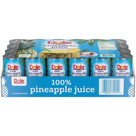 24 Cans Dole 100 Pineapple Juice Canned Pineapple Juice 6 Oz