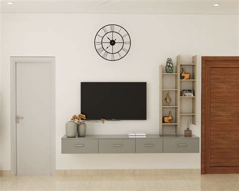 Compact Tv Unit Design With Wooden Grain Laminates Livspace