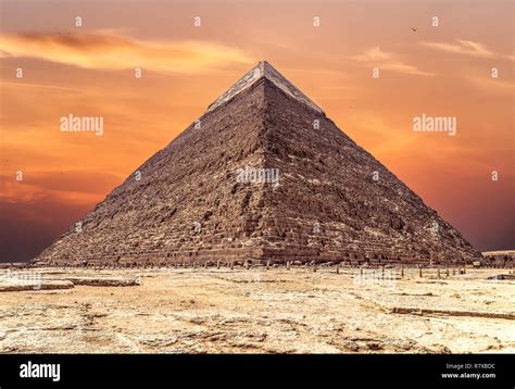 The Pyramid Of Khafre Or Of Chephren At Sunset Is The Second Tallest