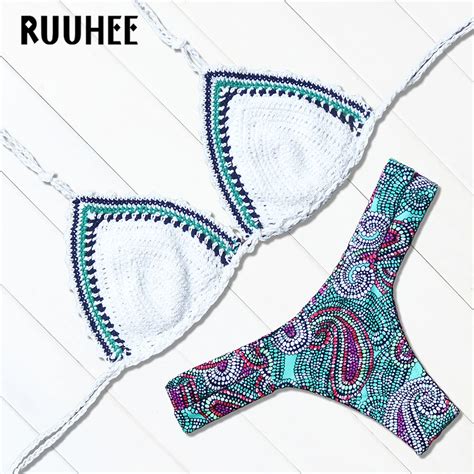 ruuhee 2017 hot crochet bikini set knitted swimsuit sexy swimwear women handmade crochet bikinis