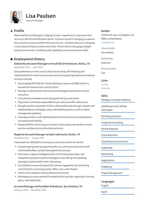 This can be a helpful document for anyone targeting basic account management and sales jobs. Account Manager Resume & Writing Guide | +12 Resume Examples