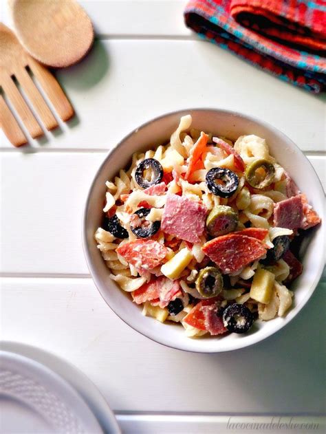 Creamy Italian Pasta Salad Made With Rotini Pasta Salami Pepperoni