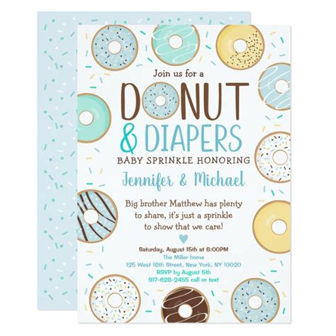 Donuts And Diapers Blue Donut Baby Sprinkle Invitation