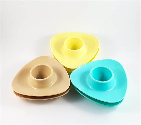 Mid Century Plastic Egg Cups Set Of Three Pastel Colors Plastic Egg