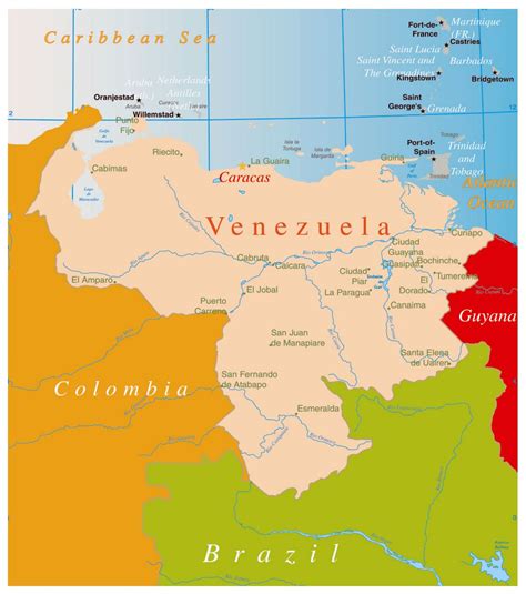 Большая политическая карта Венесуэлы с крупными городами Венесуэла