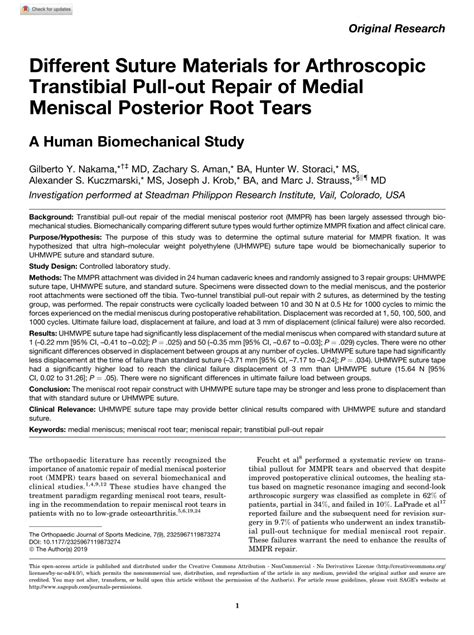 PDF Different Suture Materials For Arthroscopic Transtibial Pull Out Repair Of Medial Meniscal
