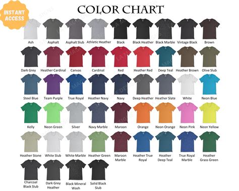 Bella Canvas 3005 Color Chart Bellav Neck T Shirt Color Etsy
