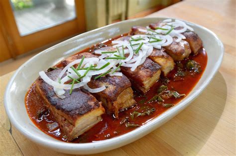 Red Chile Braised Pork Belly With Greens Rick Bayless