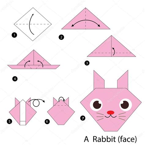 Instrucciones Paso A Paso Cómo Hacer Origami Un Conejo Stock Vector