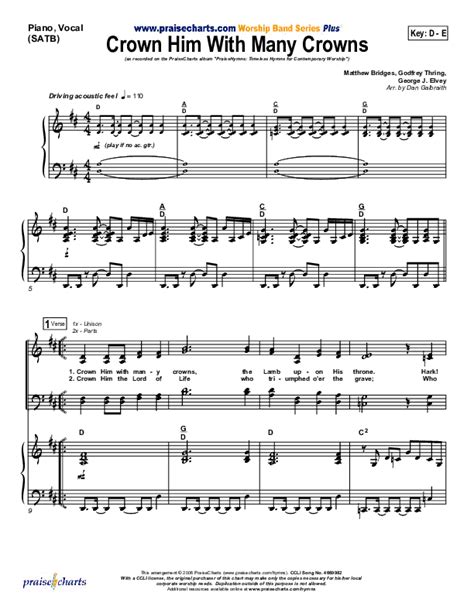 Crown Him With Many Crowns Sheet Music Pdf Praisecharts Band Arr