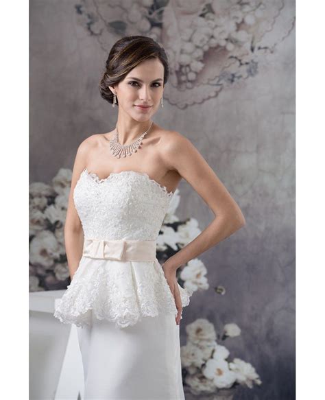 A Line Sweetheart Sweep Train Satin Wedding Dress With Lace Op4759