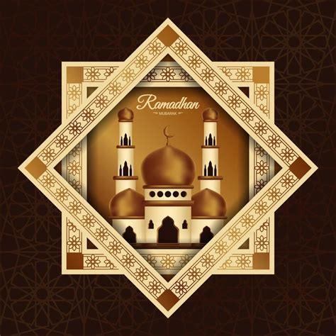 Ramadan Mubarak Poster With Mosque In Star Frame 834123 Vector Art At