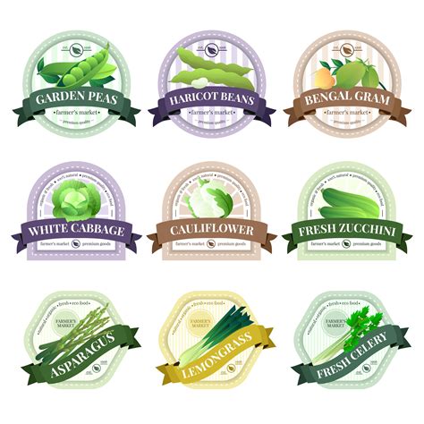 Vegetable And Herbs Flat Labels Set 478260 Vector Art At Vecteezy