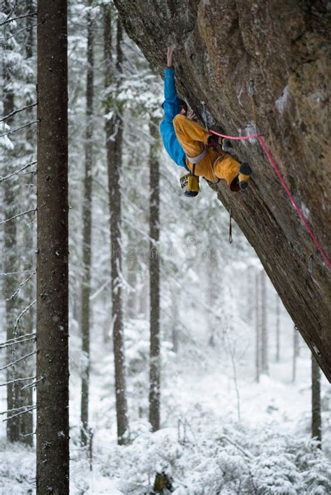 Rock Climber Professional Athlete Climbing In Karelian Mountains