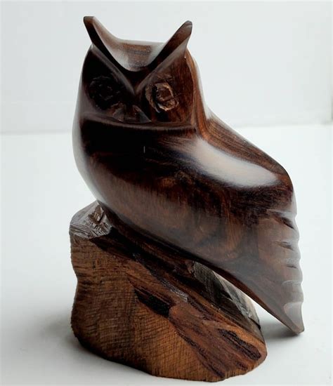 Vintage Hand Carved Ironwood Horned Owl Etsy