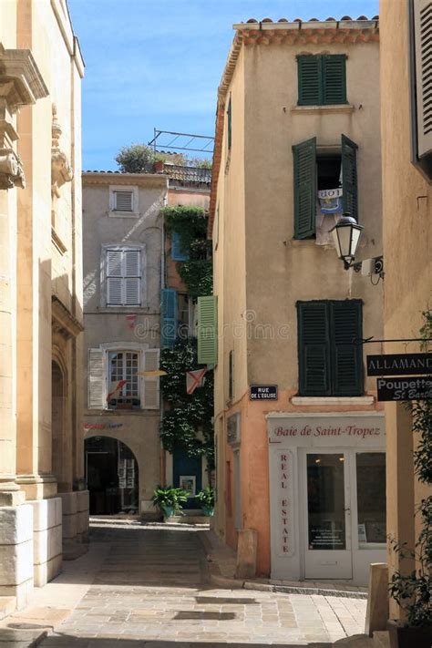 A Narrow Street Between The Buildings In St Tropez Editorial Stock