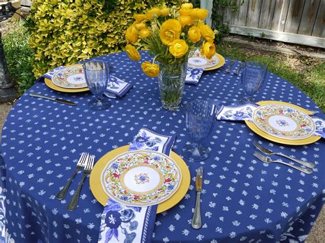 Find tablecloths in a wide variety of colors, materials, sizes, and more. The Dull and the Dutiful: Blue and Yellow Outdoor Table