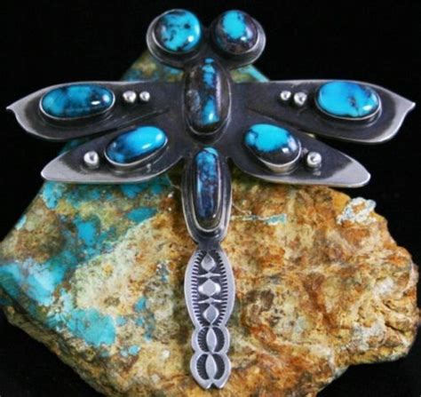Sammie Kescoli Begay Rare Gem Grade Bisbee Turquoise Ingot Dragonfly